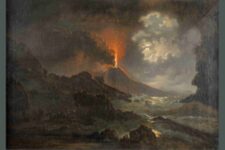 Eruption Vésuve de nuit avec vue de la Scuola di Virgilio, Joseph Rebell